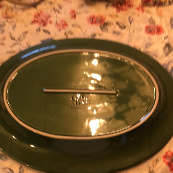 Cracker Barrel Green Christmas Tree Serving Platter Plate PEACE EARTH Majolica - Picture 2 of 3